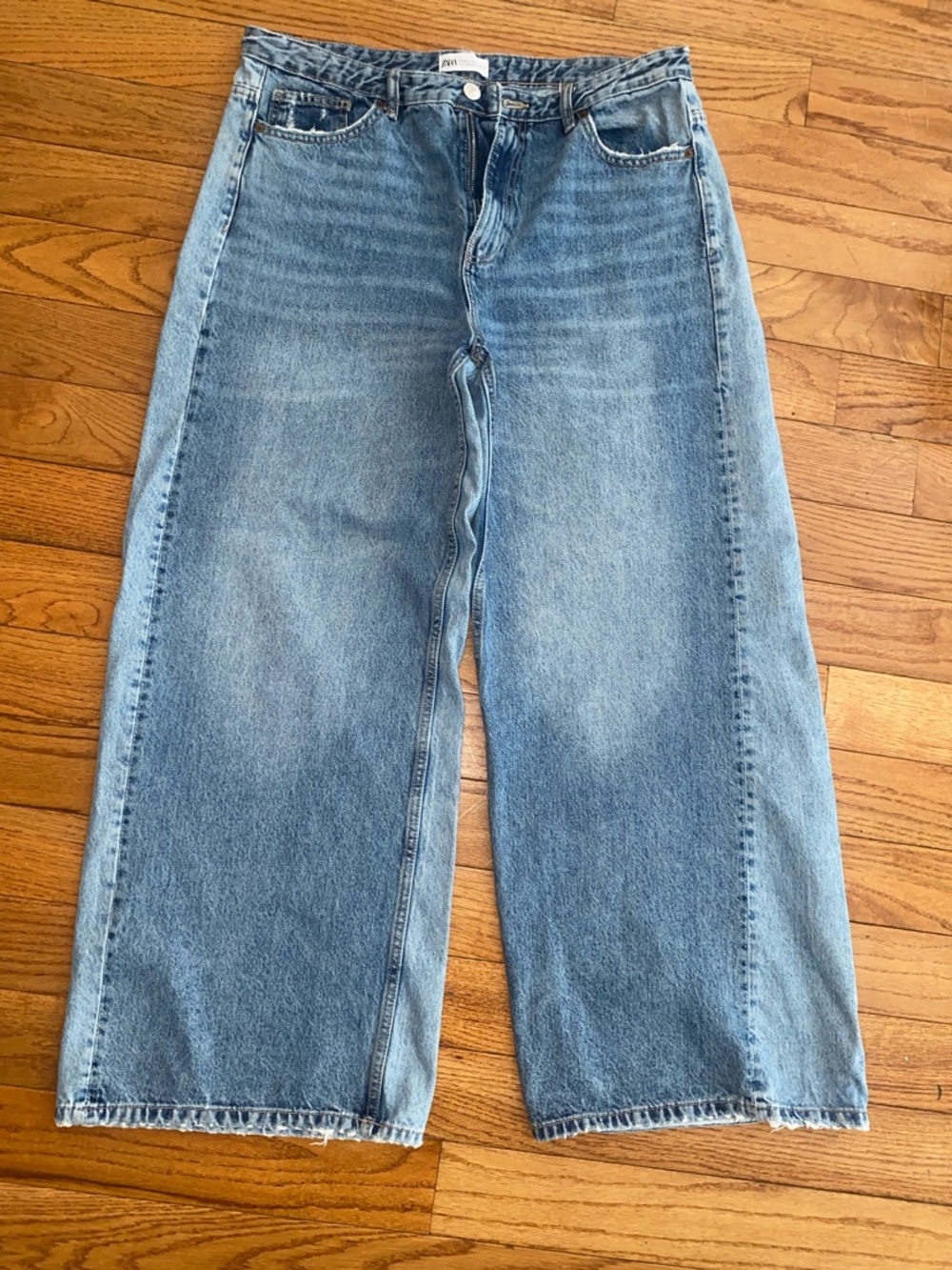 Zara Faded Blue High-Rise Wide Leg Jeans Woman’s Sz 14
